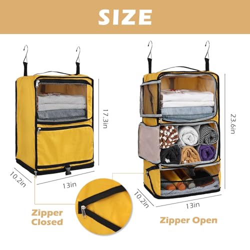 Surblue Hanging Shelves Travel Compression Packing Cube for Carry-on Luggage Suitcase Collapsible Transformable Garment Closet Organizers Large Capacity, Yellow, XL - color: Yellow, size: XL_13*10.2*23.2in