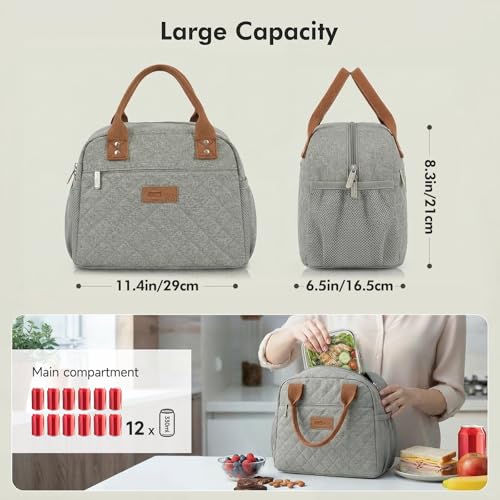 HOMESPON Insulated Lunch Bag for Women Men Adults Lunch Tote with Front Pocket Lunch Box Container Cooler Bag for Work Picnic (Grey) - color: Gray