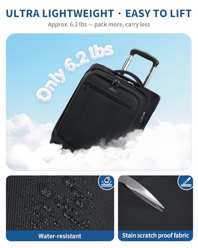ECOHUB Carry On Luggage Airline Approved, 21 Inch Height Softside Carry On Suitcase with Spring Shock-Absorbing Spinner Wheels, Lightweight Travel Luggage with TSA Lock, Fits 22x14x9 Carry-On Bag - color: Black