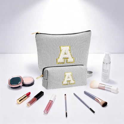 Travel Essentials - Portable Travel Toiletry Bag for Women, Initial Makeup Kit Organizer Make up Cosmetic Bag Set, Black J - color: Black, style: J