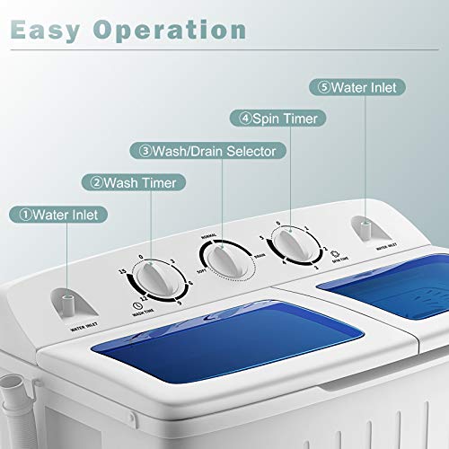 COSTWAY Portable Washing Machine, Twin Tub 20 Lbs Capacity, Compact Laundry Washer(12 Lbs) and Spinner(8 Lbs), Durable Design, Timer Control, Perfect for RV, Apartments and Dorms, Blue+White - color: Blue + White