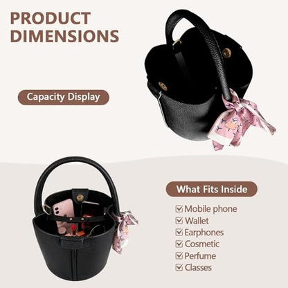 Vegan Leather Bucket Bag for Women Crossbody Bucket Purse with Removable Fashion Bucket Handbag - color: Black