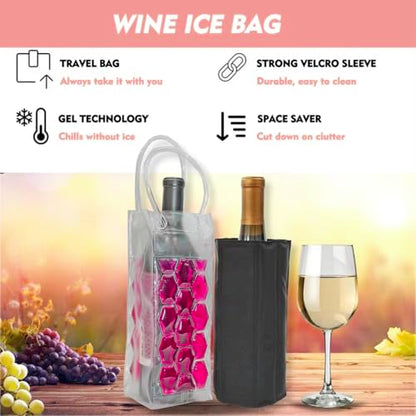 Ice Wine Bag, Wine Chiller, Wine Cooler Refrigerator, Wine Fridge, Wine Bottle Chiller Cooler for Red White Champagne or Sparkling. Set 2 (Pink Wine Bag) - style: Pink Wine Bag