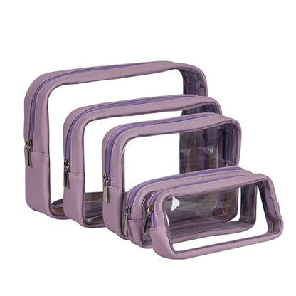 Remobia Hicol TSA Approved 5-Piece Diaper Bag Organizer Pouch Set Clear Waterproof TPU Kids Toiletry Storage Set Travel Packing Clutch Cube Bags for Baby Nursing (Purple) - color: Purple Leather