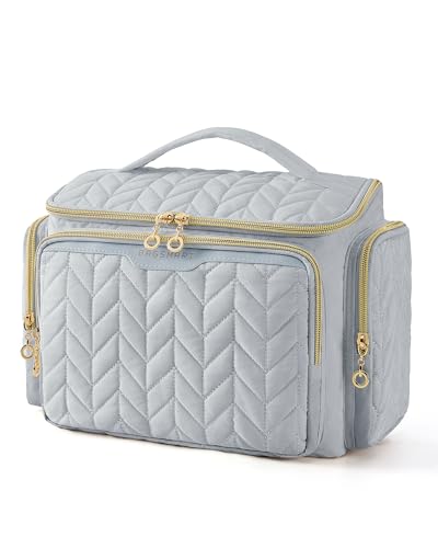 BAGSMART Travel Toiletry Bag, Large Wide-open Travel Bag for Toiletries, Makeup Cosmetic Travel Bag with Handle-Grey - color: Grey