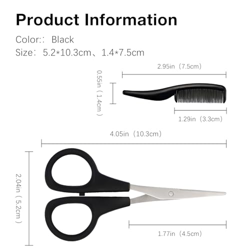 2 Pack Men's Beard & Mustache Scissors & Mini Comb Trimming Kit Black 4 inch