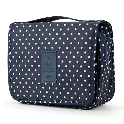 Mossio Hanging Toiletry Bag - Large Cosmetic Makeup Travel Organizer for Men & Women with Sturdy Hook - color: Polka Dot