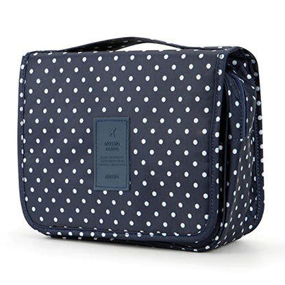 Mossio Hanging Toiletry Bag - Large Cosmetic Makeup Travel Organizer for Men & Women with Sturdy Hook - color: Polka Dot
