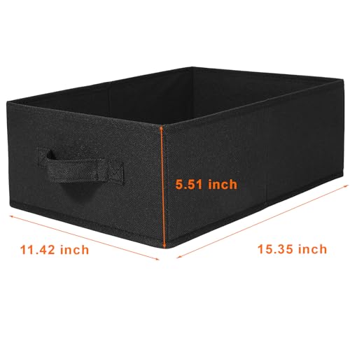JAKAGO Fabric Storage Bins set of 4 Rectangle Storage Baskets with Handle Foldable Closet Organizer for Clothes Towel bedding Books Collapsible Clothing Container for Shelves Bedroom(Black Low)