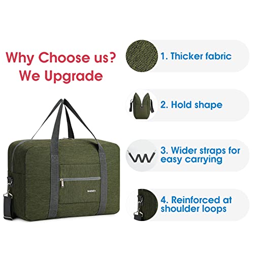 For Spirit Airlines Personal Item Bag Foldable Travel Duffel Bag Tote Carry on Luggage Duffle Overnight for Women and Men - color: 3112-Thick Series Army Green (with Shoulder Strap)