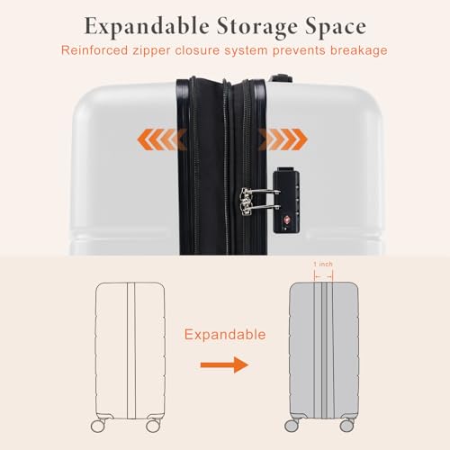 Sweetcrispy 24 Inch Checked Luggage, ABS Lightweight Rolling Hard Shell Suitcase with Smooth Spinner Wheels, Built-in TSA Lock, Durable Travel Suitcase for Business and Vacation Trip, White - color: White, size: 24 Inch