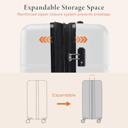 Sweetcrispy 24 Inch Checked Luggage, ABS Lightweight Rolling Hard Shell Suitcase with Smooth Spinner Wheels, Built-in TSA Lock, Durable Travel Suitcase for Business and Vacation Trip, White - color: White, size: 24 Inch