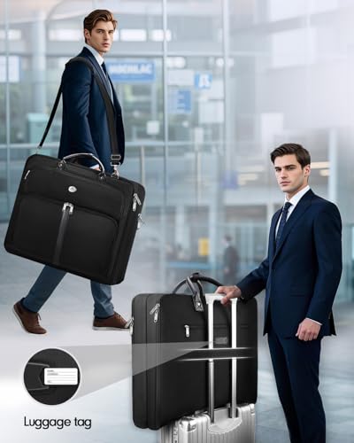 MATEIN Mens Garment Bags for travel, Large Travel Suit Bag Up to 7 Suits with Strap, Wrinkle Free Carry On Garment Bags for Hanging Clothes, Business Suitcase Luggage Bag Fit 17.3 Inch Laptop, Black - color: Black