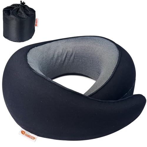 Travel Pillow | High-Density Memory Foam Pillow with 360° Surround Support. Ergonomically Designed. Ideal for Airplane Travel and Home Use. - color: Black