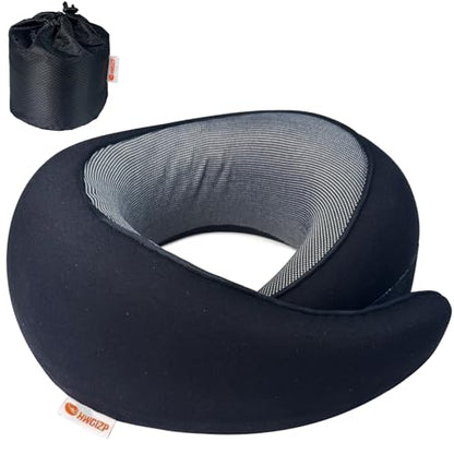 Travel Pillow | High-Density Memory Foam Pillow with 360° Surround Support. Ergonomically Designed. Ideal for Airplane Travel and Home Use. - color: Black