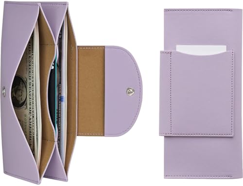 carrotez All-in-One Long Bifold 2-Tier PU Leather Wallet for Women, Money Organizer for Travel, Budgeting, Cash Envelope Wallet for Carrying Cash, Credit Cards & Business Cards - Lavender - color: Lavender