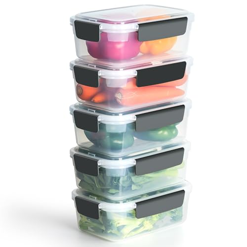 YORY 7 cup Plastic Food Storage Containers with Lids Nestable Freezer Dishwasher Safe Rectangle Meal Prep Container Set,5-Pack - size: 7 cups