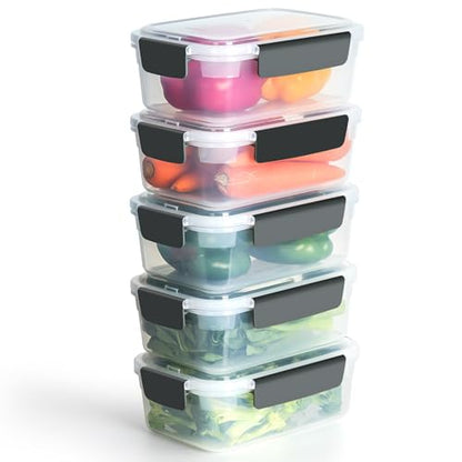 YORY 7 cup Plastic Food Storage Containers with Lids Nestable Freezer Dishwasher Safe Rectangle Meal Prep Container Set,5-Pack - size: 7 cups
