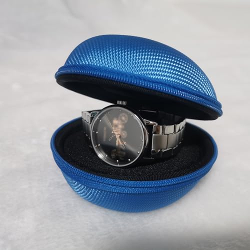 Watch Travel Case Portable Single Watch Box with Zipper, Fits All Wristwatches and Smart Watches up to 50mm, Blue