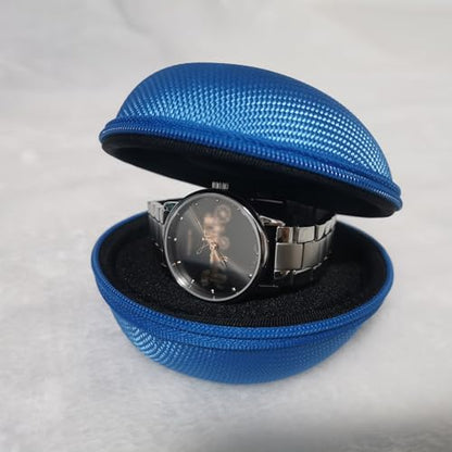 Watch Travel Case Portable Single Watch Box with Zipper, Fits All Wristwatches and Smart Watches up to 50mm, Blue