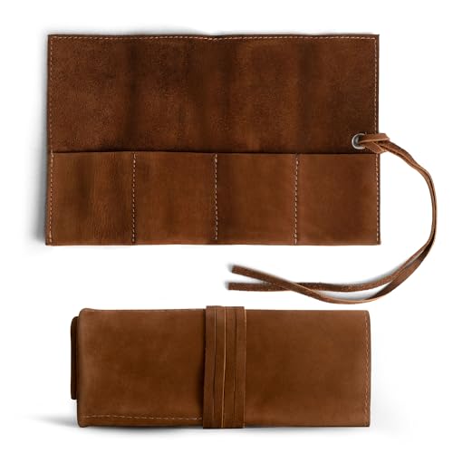 Hide & Drink, Leather Watch Roll Organizer Handmade from Full Grain Leather, Holds Up to 4 Watches, Easy Carry On Watchlover Storage (Swayze Suede) - color: Swayze Suede