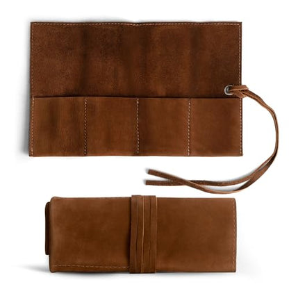 Hide & Drink, Leather Watch Roll Organizer Handmade from Full Grain Leather, Holds Up to 4 Watches, Easy Carry On Watchlover Storage (Swayze Suede) - color: Swayze Suede