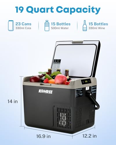 Kohree 12 Volt Car Refrigerator, 19QT(18L) Car Fridge with Large Handle, -4℉~68℉ 12V Electric Cooler 12/24V DC 12/24V DC, 110-240V AC Compressor Portable Freezer for Camping Road Trips Travel - size: 19Qt