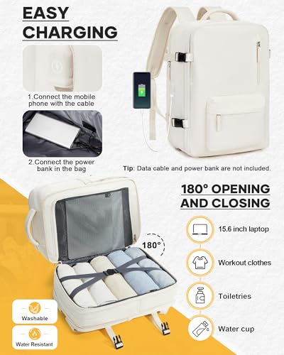 coofay Vacuum Backpack Travel with Pump Travel Backpack with Vacuum System Compression Backpacks for Traveling Easyvacpack Vacpack Backpacks Carry on Luggage - color: Beige, size: Extended-with Pump