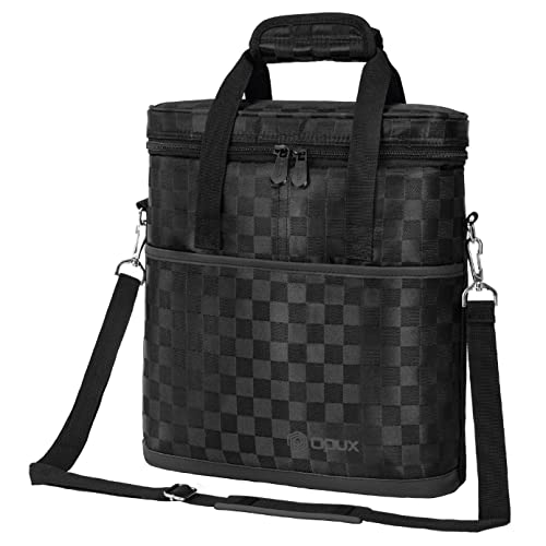 Opux 3 Bottle Wine Carrier Tote, Insulated Leakproof Cooler Bag for Picnic, BYOB Beach, Portable Wine Bottle Case - color: Black Square