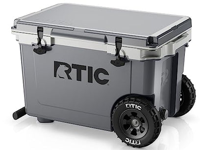 RTIC 52 Quart Ultra-Light Wheeled Hard Cooler Insulated Portable Ice Chest Box for Beach, Drink, Beverage, Camping, Picnic, Fishing, Boat, Barbecue, 30% Lighter Than Rotomolded Coolers - color: Dark Grey & Cool Grey