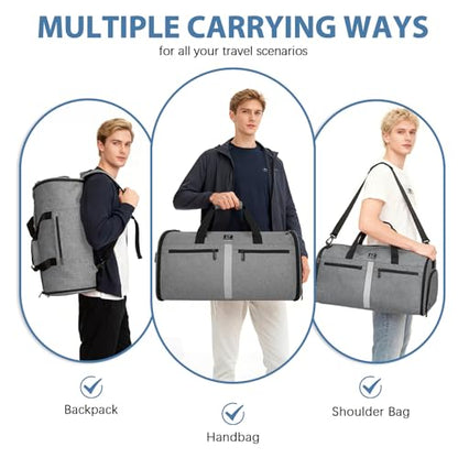 Garment Bags for Travel,50L Carry on Convertible Garment Duffle bag with Shoulder Strap,3 in 1 Hanging Suit Travel Bag with Shoulder Strap - color: Grey