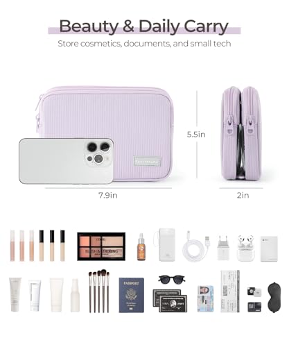 Preppy Makeup Bag, Rectangle Double Detachable Cosmetic Organizer, Clear Side Panel Portable Travel Pouches for In-Flight Essentials, Beauty & Tech Accessories, Gift for Women - color: Purple