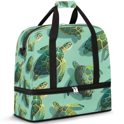Travel Duffel Bag Turtles Ocean Animal Weekender Bag with Shoe Compartment Foldable Overnight Bags for Travel Sports Lightweight Gym Bags for Men Women - color: Turtles Ocean Animal