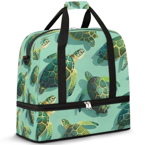 Travel Duffel Bag Turtles Ocean Animal Weekender Bag with Shoe Compartment Foldable Overnight Bags for Travel Sports Lightweight Gym Bags for Men Women - color: Turtles Ocean Animal