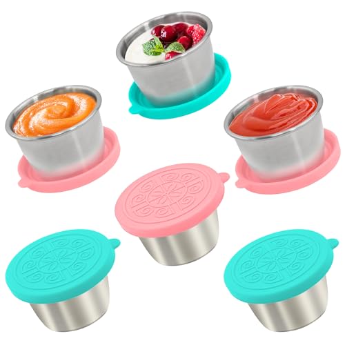 Qukaka 6x2.7 Oz Salad Dressing Container to Go,Handy Leakproof Stainless Steel Meal Prep Containers Reusable,Sauce Containers for Lunch Box, Picnics, Travel, Office and Kitchen Storage - color: Macaron, size: 2.7oz