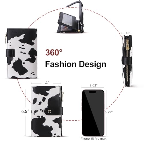 yiijay Wallet Women RFID Blocking Multi Cards Wallet Credit Card Holder for Women Large Capacity Lady Leather Trifold Travel Wallet with Pen Holder - color: 2Cow Print Black