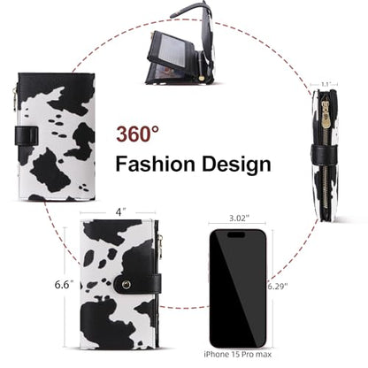 yiijay Wallet Women RFID Blocking Multi Cards Wallet Credit Card Holder for Women Large Capacity Lady Leather Trifold Travel Wallet with Pen Holder - color: 2Cow Print Black