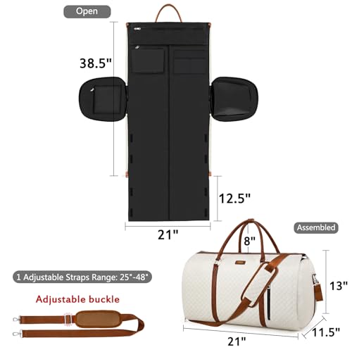 Convertible Garment Duffle Bags for Travel - Carry On Garment Bags With Toiletry Bag, Large Weekender Bags for Women Men 2 in 1 Hanging Suitcase Suit Travel Duffel Bags (White) - color: 3-White