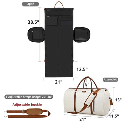 Convertible Garment Duffle Bags for Travel - Carry On Garment Bags With Toiletry Bag, Large Weekender Bags for Women Men 2 in 1 Hanging Suitcase Suit Travel Duffel Bags (White) - color: 3-White