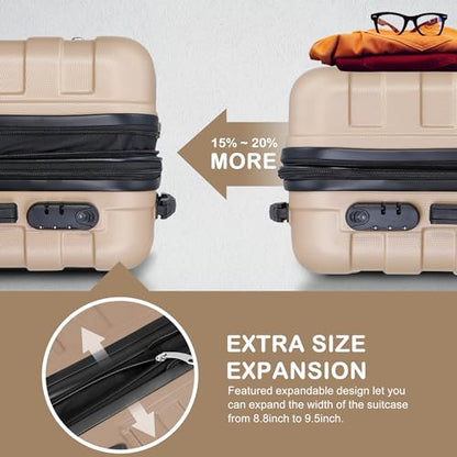SUPER DEAL 21 Inch Expandable Suitcase Hardside Carry On Travel Luggage with Spinner Wheels Height Adjustable Handle, Champagne - color: Champagne