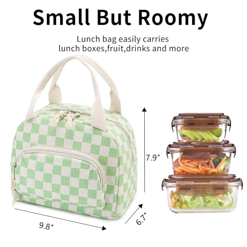 Lunch Bag Women Lunch Box for Women Adult Cute Insulated Lunch Bag Small Cooler Lunch Tote Bags for Work Picnic Travel (Beige-Light Green Plaid) - color: Beige-Light Green Plaid