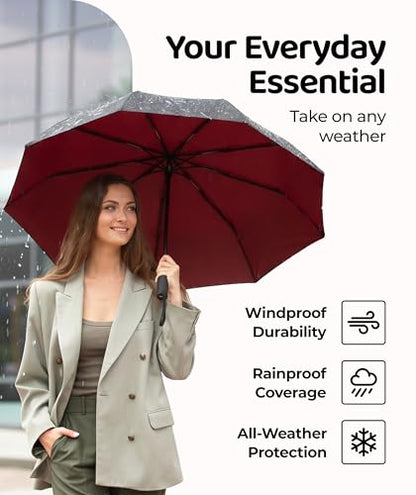 Repel Windproof Travel Umbrella - Compact & Withstands Winds up to 100MPH , Strongest Premium Auto Folding Umbrella for Rain and Sun - Durable, Light & Portable for Women & Men , Fits Backpack & Cars - color: Black/Red - Travel Umbrella (1 Pack)