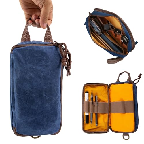Multipurpose EDC Pouch Pen Case, Waxed Canvas EDC Bag, Small Tool Bag Pen Pouch, Water Resistant EDC Pocket Organizer, Mini Canvas Pouch for Motorcycle, Bike, EDC, Pen, Pencil, Travel - color: Blue