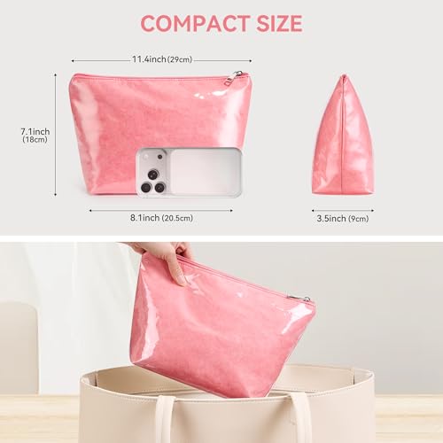 WLLWOO PVC Waterproof Makeup Bag Kraft Paper Cosmetic Bag Travel Toiletry Zipper Pouch Organizer for Women Purse - color: PVC-Pink