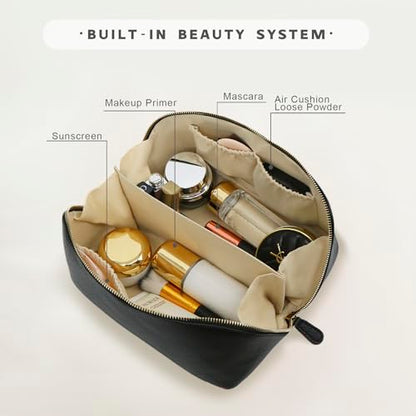 Travel Makeup Bag – Large Cosmetic Organizer with Waterproof PU Leather, Smooth Double Zipper & Tear-Resistant Lining, Toiletry Pouch for Women (Black) - color: 01-Black