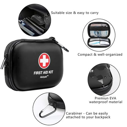 Mini First Aid Kit - 120 Piece Small Waterproof Hard Shell Medical Kit for Car, Home, Office, Travel, Camping, Sports, Outdoor, School - Emergency First Aid Supplies and Survival Kit (Black) - color: Black