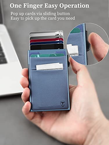 TOYFID Pop Up Credit Card Wallet for Men - Metal Slim Minimalist Cards Holder with Money Pocket - RFID Blocking Ultralight Small Aluminum Wallet - color: Blue