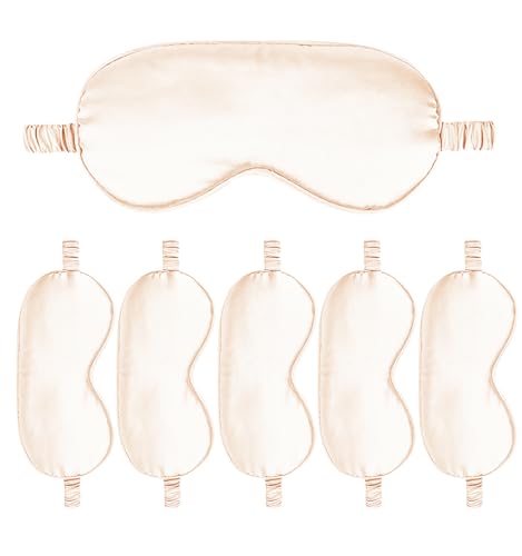6PACK Silk Sleep Mask Satin Eye Masks Blackout Silky Eyeshade Cover Soft Blindfold Eyeshades for Women Sleeping Travel Gift - color: Champagne