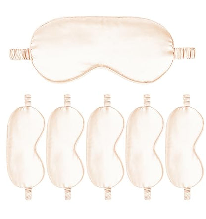 6PACK Silk Sleep Mask Satin Eye Masks Blackout Silky Eyeshade Cover Soft Blindfold Eyeshades for Women Sleeping Travel Gift - color: Champagne