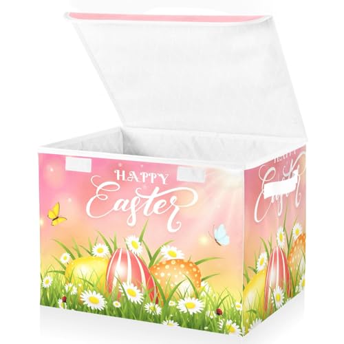 senya Easter Storage Baskets Collapsible Storage Bins with Lids, Happy Easter Eggs and Butterfly Storage Boxes Clothes Baskets for Organizing - color: Easter 3